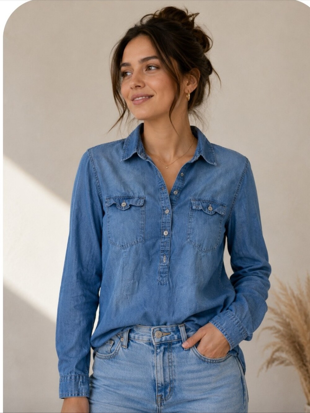 Love Notes Large Blue Denim Button-Up Shirt